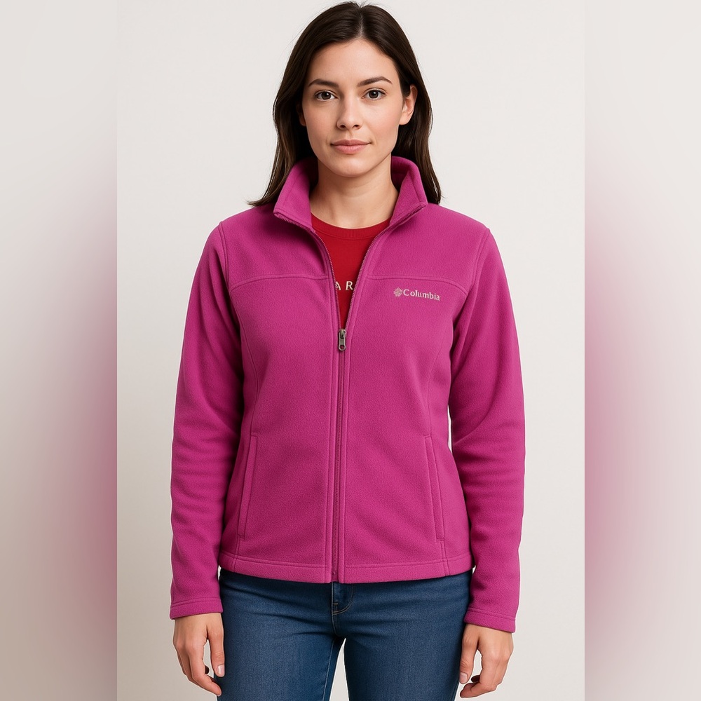 Columbia Pink‎ Full Zip Fleece Jacket • Women’s XL • Soft Warm Lightweight
